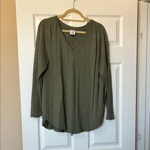 CAbi 4192 Olive Green V-Neck Long Sleeve Top